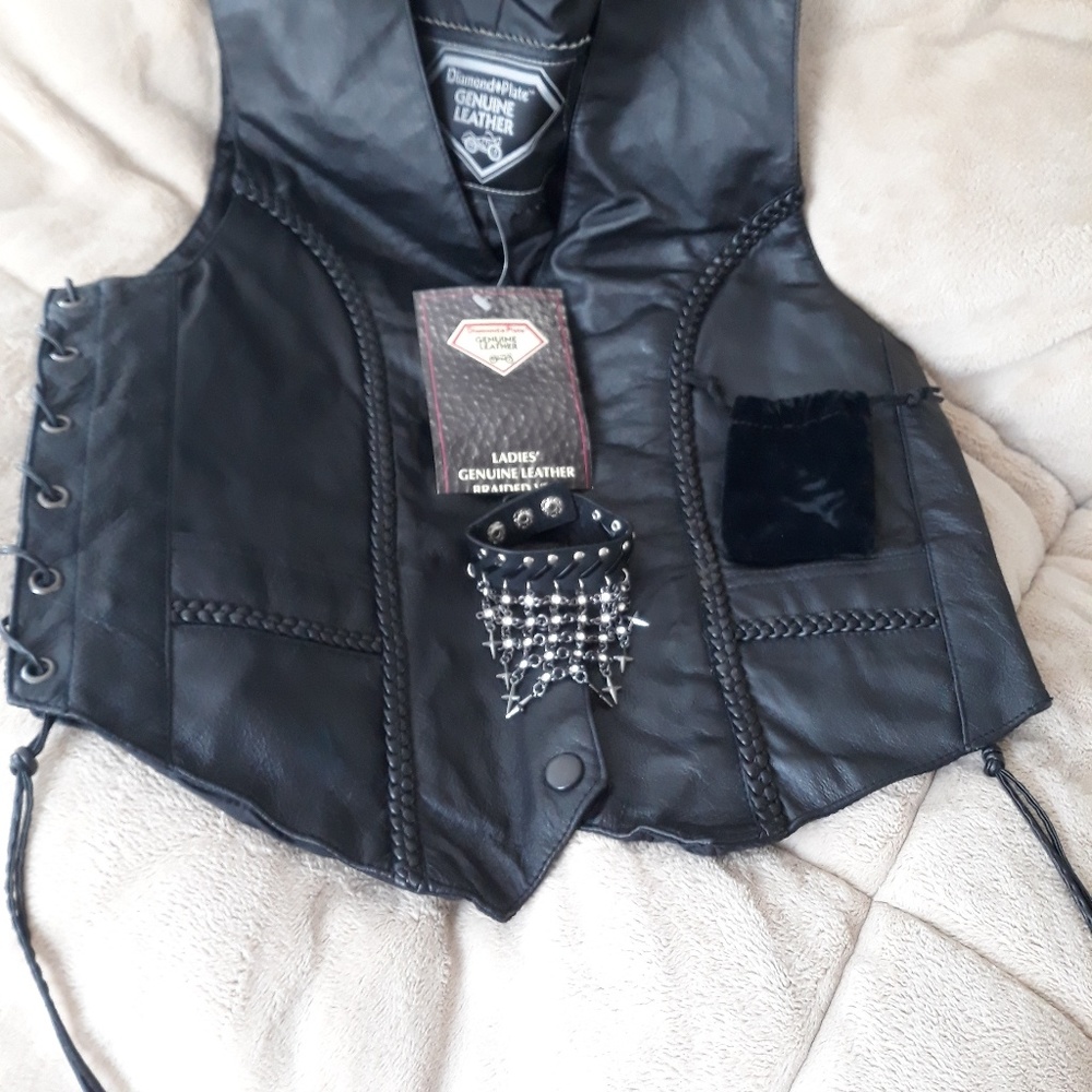 Biker Leather vest and Bracelet